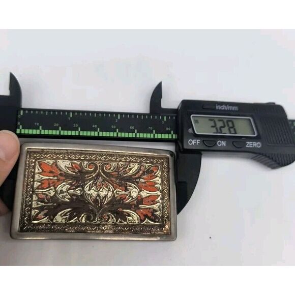 Vintage Belt Buckle Silver And Western Orange Design Rectangular - Picture 6 of 7
